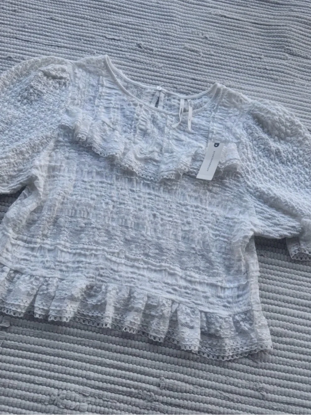 Anthropologie NWT White Boho Cottagecore Lace Smocked Blouse Medium